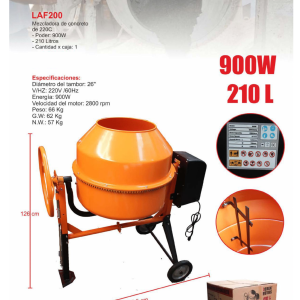 Mescladora De Concreto 900 Wts  - 210 L
